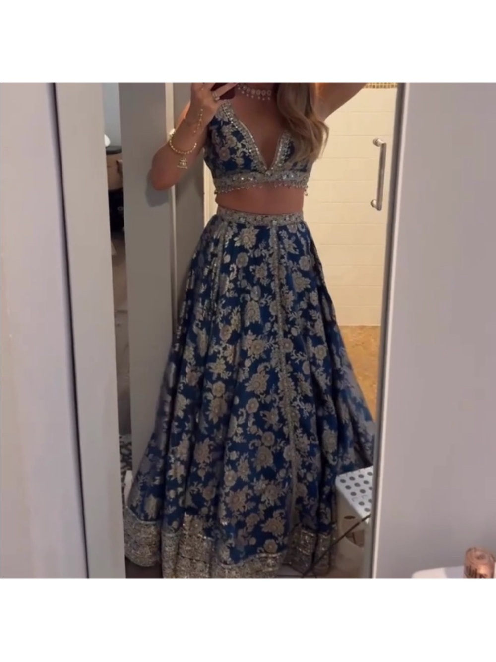 Elegant Navy Blue and Gold Embroidered Lehenga